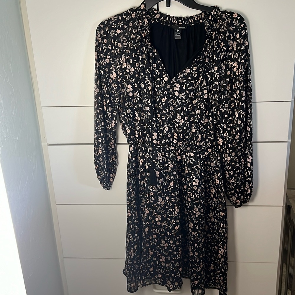 Aqua mini dress black with pink flowers